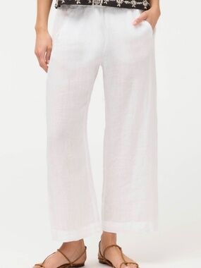 Johnny Was Cropped White Linen Pants